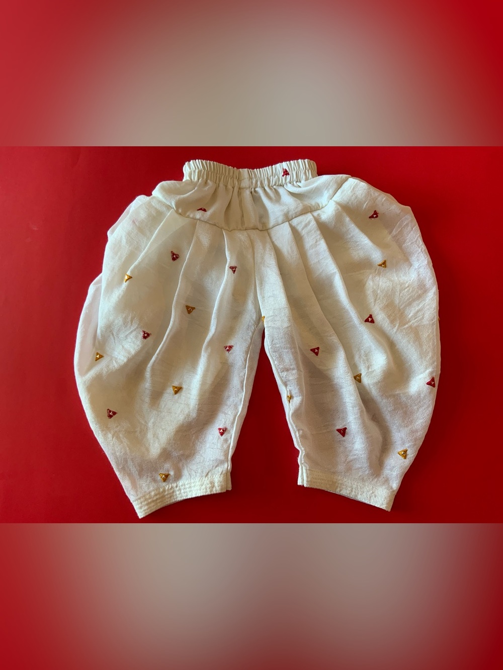 White Embroidered Baby/Toddler Pants with Red & Gold Accents